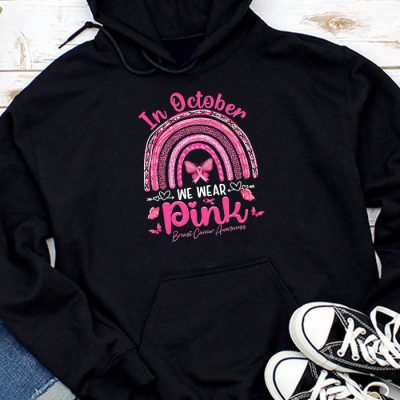 We Wear Pink Rainbow Breast Cancer Awareness Girls Womens Hoodie UH1010