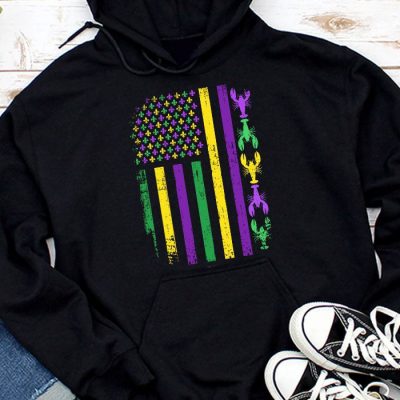 American Flag Mardi Gras Hoodie Mardi Gras Crawfish Outfit Hoodie MHS1013