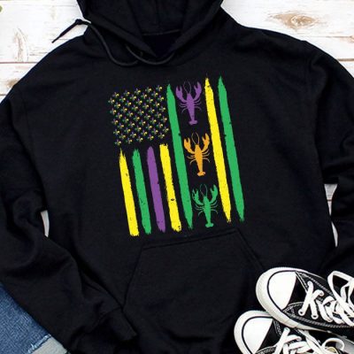 American Flag Mardi Gras Hoodie Mardi Gras Crawfish Outfit Hoodie MHS1014
