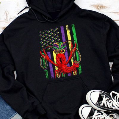 American Flag Mardi Gras Hoodie Mardi Gras Crawfish Outfit Hoodie MHS1017