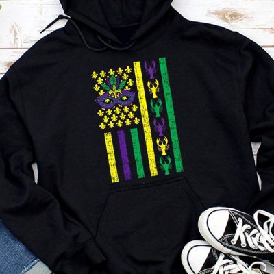 American Flag Mardi Gras Hoodie Mardi Gras Crawfish Outfit Hoodie MHS1018