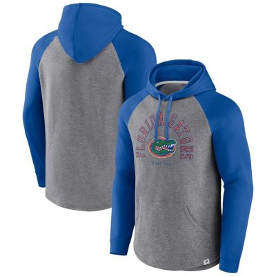 Florida Gators Wrap Up Raglan Pullover Hoodie - Royal/Heather Gray