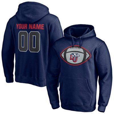 Liberty Flames Game Ball Football Personalized Name & Number Pullover Hoodie - Navy