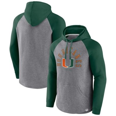 Miami Hurricanes Wrap Up Raglan Pullover Hoodie - Green/Heather Gray