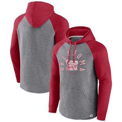 Oklahoma Sooners Wrap Up Raglan Pullover Hoodie - Crimson/Heather Gray