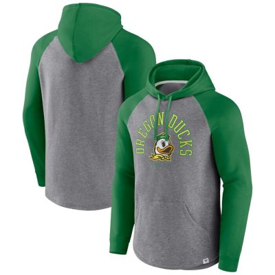 Oregon Ducks Wrap Up Raglan Pullover Hoodie - Green/Heather Gray