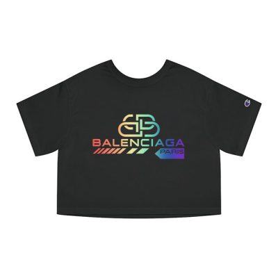 Balenciaga Bb Paris Rainbow Logo Luxury Champion Lady Crop-Top T-Shirt CTB2422