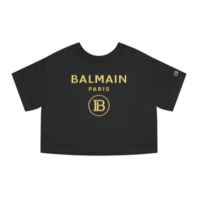 Balmain Paris Gold Logo Champion Lady Crop-Top T-Shirt CTB2869