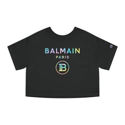 Balmain Paris Tie Dye Logo Champion Lady Crop-Top T-Shirt CTB2860