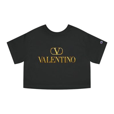 Valentino Gold Logo Luxury Champion Lady Crop-Top T-Shirt CTB2399