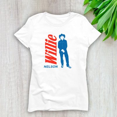 Willie Nelson Standing Guitar Blue Lady T-Shirt Women Tee LTL10826