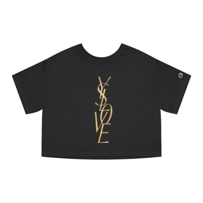 Yves Saint Laurent Gold Logo Luxury Champion Lady Crop-Top T-Shirt CTB2728
