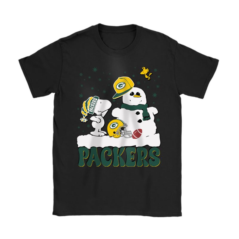 Green Bay Packers Merry Christmas NFL Gift For Fan Christmas Snoopy And Snow Man Unisex T-Shirt Cotton Tee TAT20577