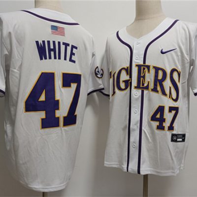 LSU Tigers #47 Tommy White White Stitched Jersey