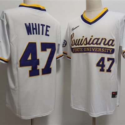 LSU Tigers #47 Tommy White White Stitched Jersey