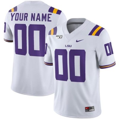 LSU Tigers ACTIVE PLAYER Custom White With 150th Patch Limited Stitched Jersey
