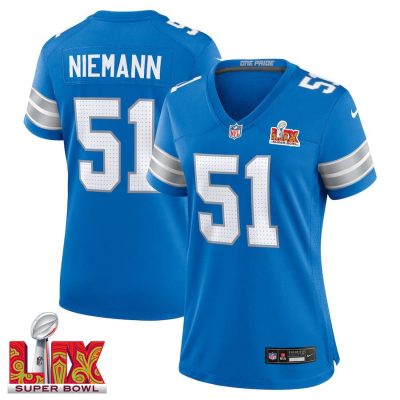Ben Niemann #51 Detroit Lions Super Bowl LIX Women's Jersey - Blue
