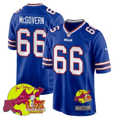 Connor McGovern 66 Buffalo Bills Super Bowl LIX New Orleans Patch Game Men Jersey - Royal