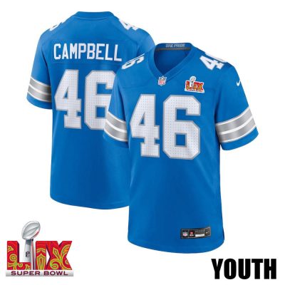 Jack Campbell #46 Detroit Lions Super Bowl LIX Youth Jersey - Blue