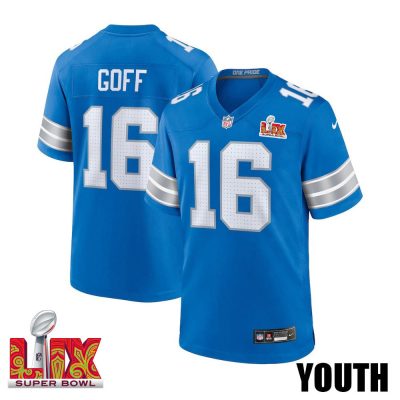 Jared Goff #16 Detroit Lions Super Bowl LIX Youth Jersey - Blue