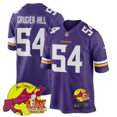 Kamu Grugier-Hill 54 Minnesota Vikings Super Bowl LIX New Orleans Patch Game Men Jersey - Purple
