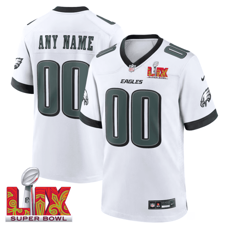 Philadelphia Eagles Super Bowl LIX Patch Game Men Custom Jersey - White