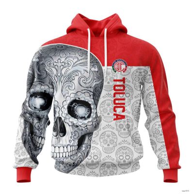 Custom Liga MX Deportivo Toluca Hoodie Sugar Skull Hooded For Dia De Muertos