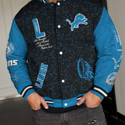 Detroit Lions National Football League Varsity Jacket Baseball Button Jacket BJA1213