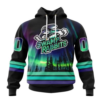 ECHL Greenville Swamp Rabbits Design With Northern Lights Unisex Hoodie
