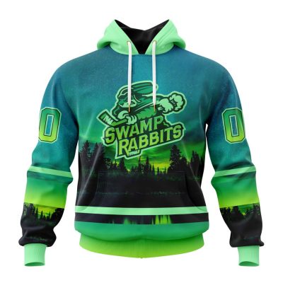ECHL Greenville Swamp Rabbits Design With Northern Lights Unisex Hoodie