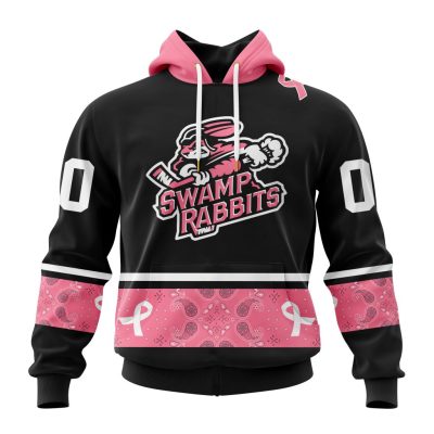 ECHL Greenville Swamp Rabbits Special Pink Paisley Fights Breast Cancer Design Unisex Hoodie