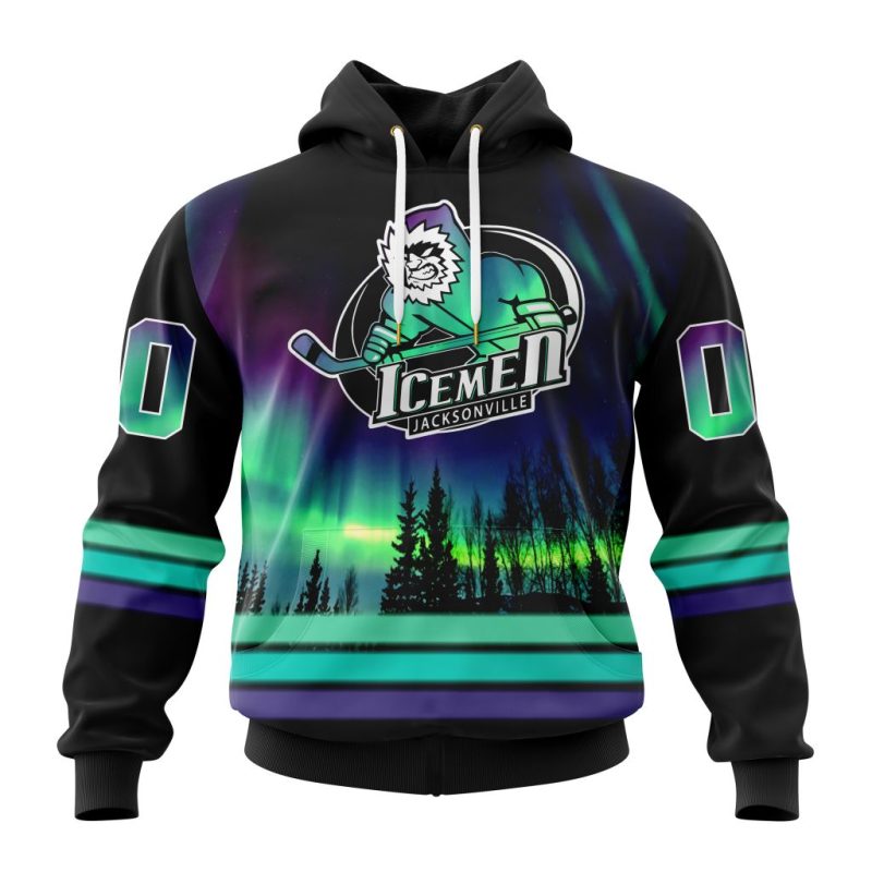 ECHL Jacksonville Icemen Design With Northern Lights Unisex Hoodie