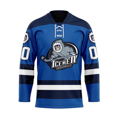 ECHL Jacksonville Icemen Personalized Blue Lace Hockey Jersey