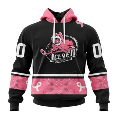 ECHL Jacksonville Icemen Special Pink Paisley Fights Breast Cancer Design Unisex Hoodie