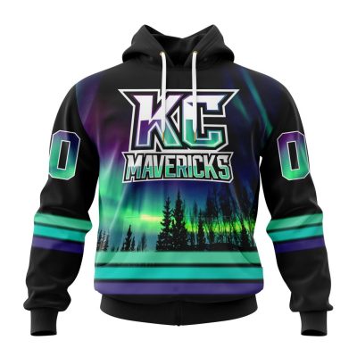ECHL Kansas City Mavericks Design With Northern Lights Unisex Hoodie