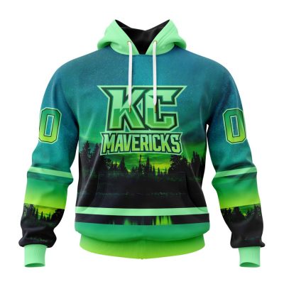 ECHL Kansas City Mavericks Design With Northern Lights Unisex Hoodie