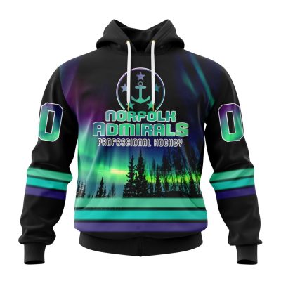 ECHL Norfolk Admirals Design With Northern Lights Unisex Hoodie