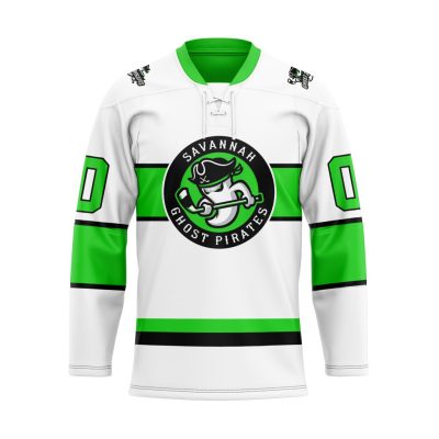 ECHL Savannah Ghost Pirates Personalized White Lace Hockey Jersey