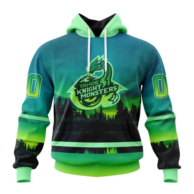ECHL Tahoe Knight Monsters Design With Northern Lights Unisex Hoodie