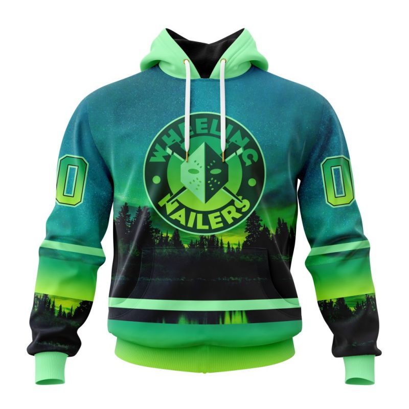 ECHL Wheeling Nailers Design With Northern Lights Unisex Hoodie