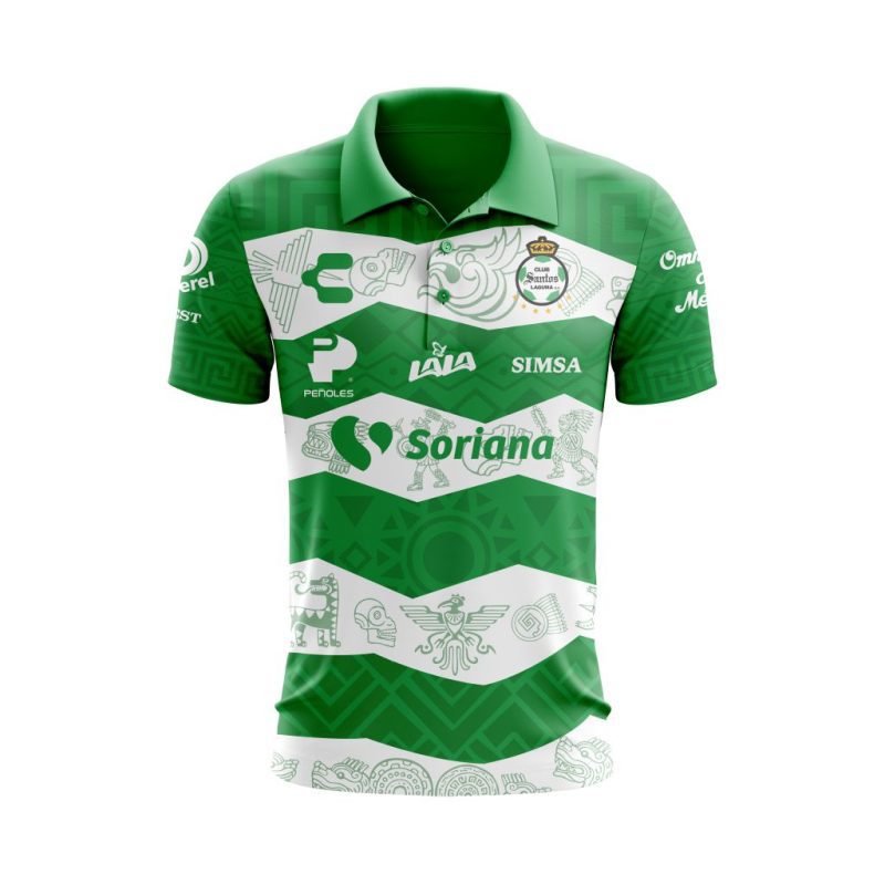 Liga MX Club Santos Laguna 2023-2024 Home Aztec Design Polo Shirt