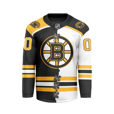 NHL Boston Bruins Personalized 2024 Home Mix Away Long Sleeves Hockey Jersey Collar Logo