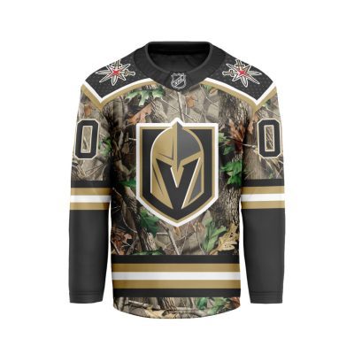 NHL Vegas Golden Knights Special Realtree Camo Long Sleeves Hockey Jersey Collar Logo