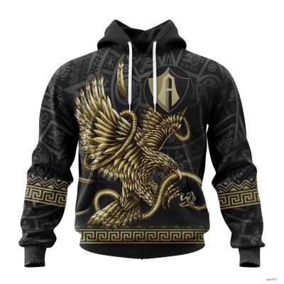 Personalized Liga MX Atlas F.C Hoodie Black And Gold With Mexican Eagle Pullover