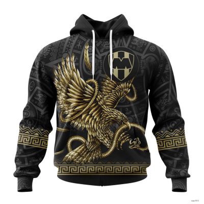 Personalized Liga MX C.F. Monterrey Hoodie Black Gold Design With Mexican Eagle