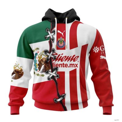 Personalized Liga MX Chivas Guadalajara Hoodie Mix Mexico Flag Soccer