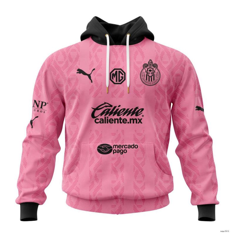 Personalized Liga MX Chivas Guadalajara Hoodie Pink Kits Breast Cancer Awareness