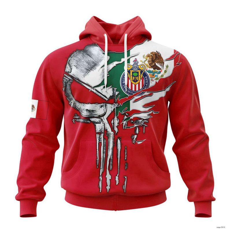 Personalized Liga MX Chivas Guadalajara Hoodie Skull Soccer Team