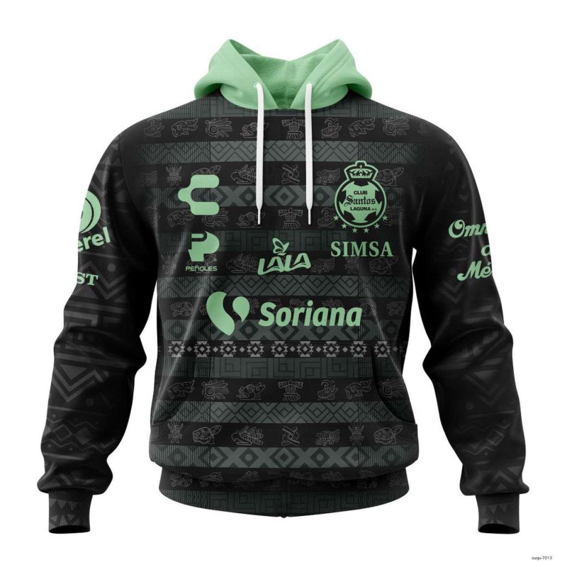 Personalized Liga MX Club Santos Laguna Hoodie Pullover 2023-2024 Away Aztec