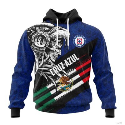 Personalized Liga MX Cruz Azul Hoodie Special Concept With Aztec Warrior Skull